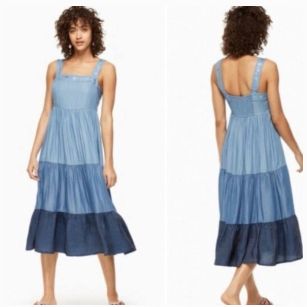 Kate Spade Blue Tiered Midi Dress - Picture 2 of 5